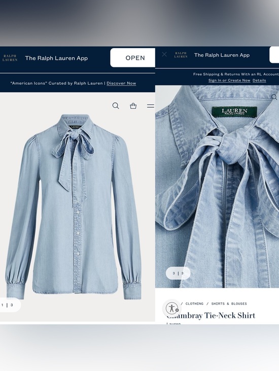 Lauren Ralph Lauren Tops - Lauren by Ralph Lauren Light Blue Chambray Tie-Neck Denim Blouse
